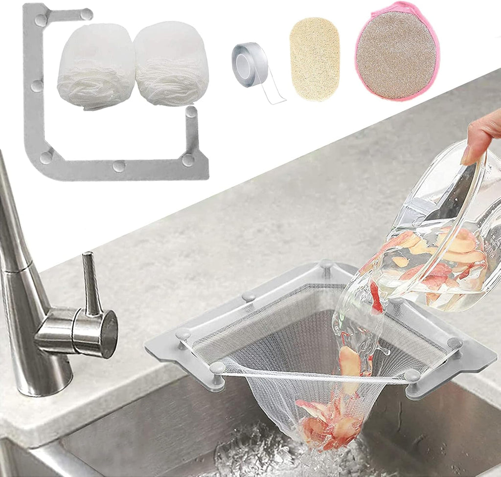 SinkClean™ - Triangle Corner Strainer Rack with 100 Mesh Bags