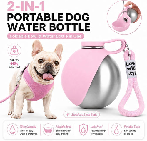 AquaSphere™ - 2-in-1 Stainless Steel Travel Pet Bottle (Pink)