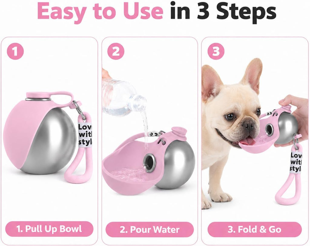 AquaSphere™ - 2-in-1 Stainless Steel Travel Pet Bottle (Pink)