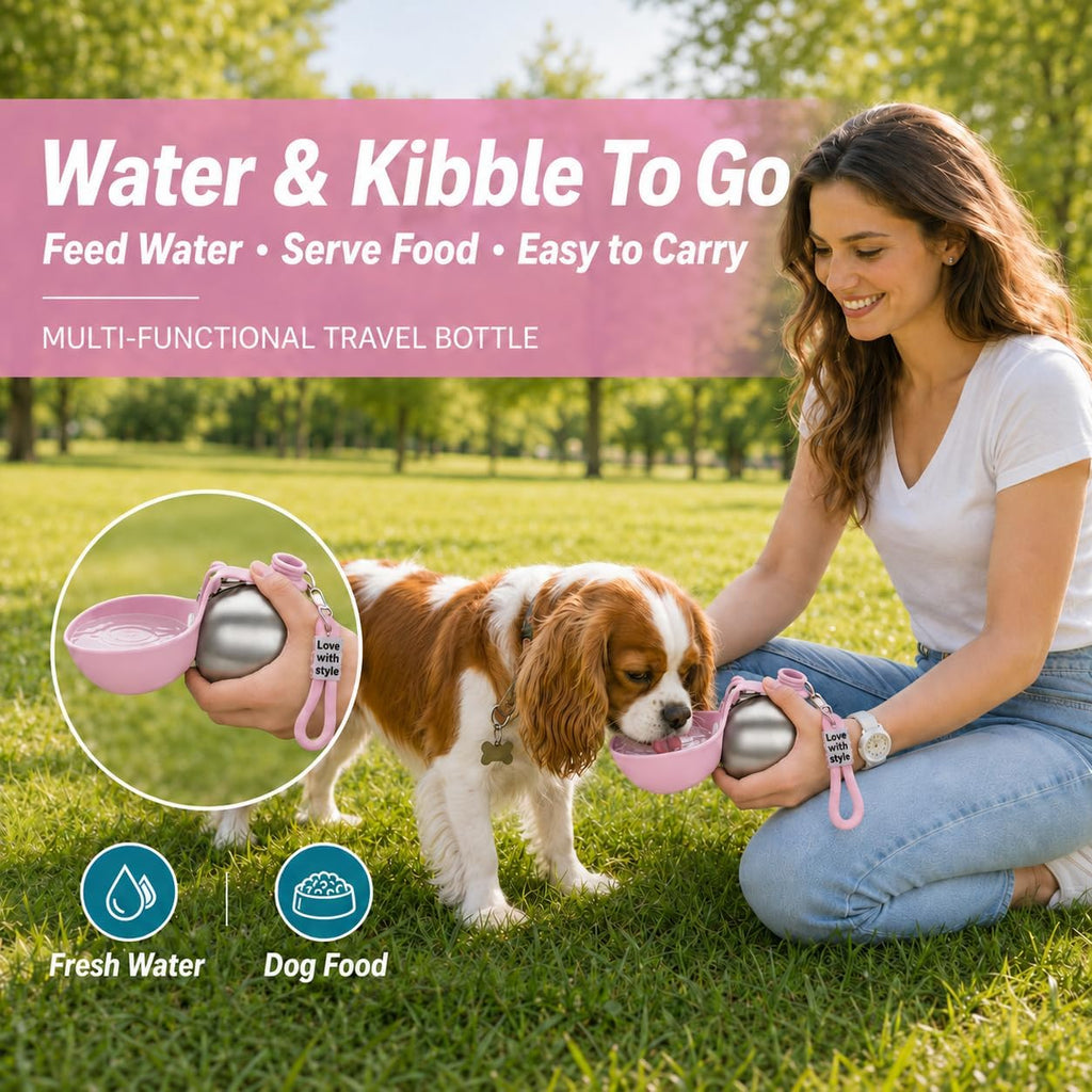 AquaSphere™ - 2-in-1 Stainless Steel Travel Pet Bottle (Pink)