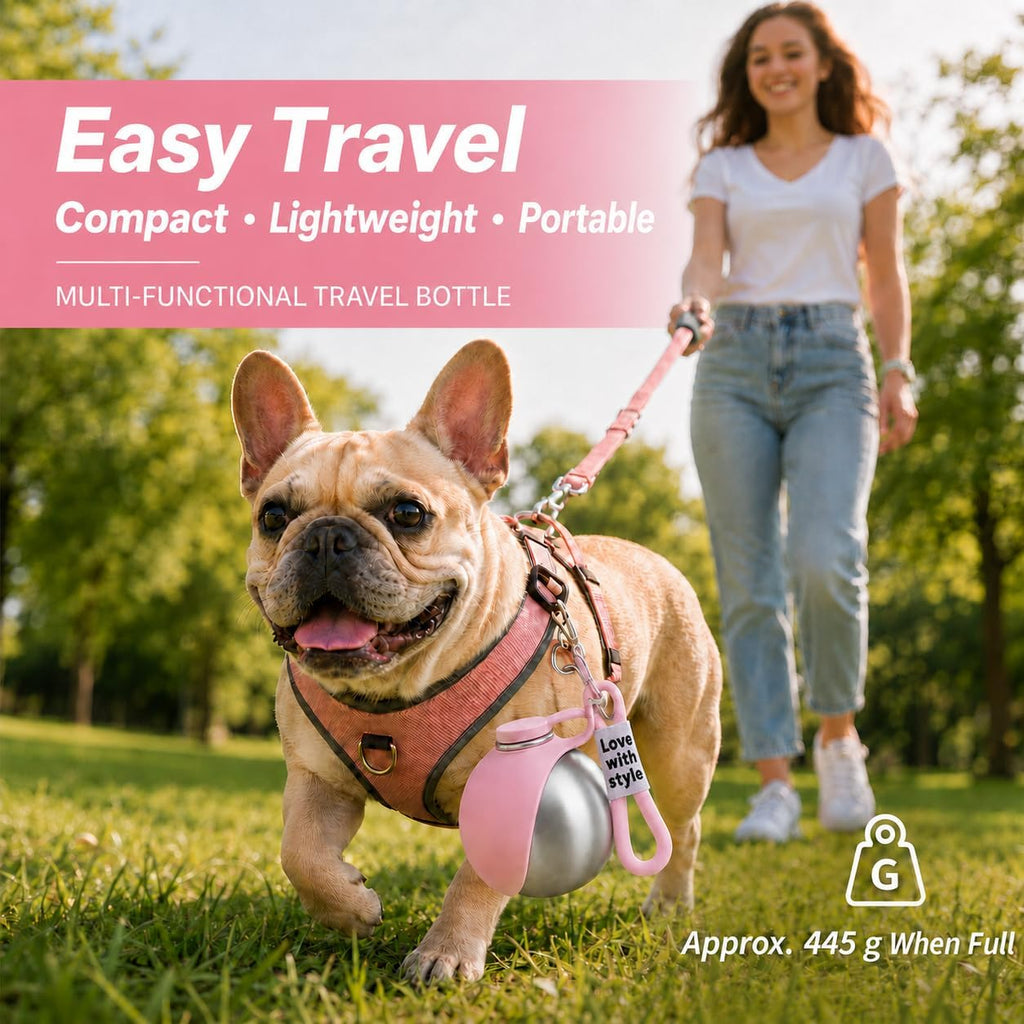 AquaSphere™ - 2-in-1 Stainless Steel Travel Pet Bottle (Pink)