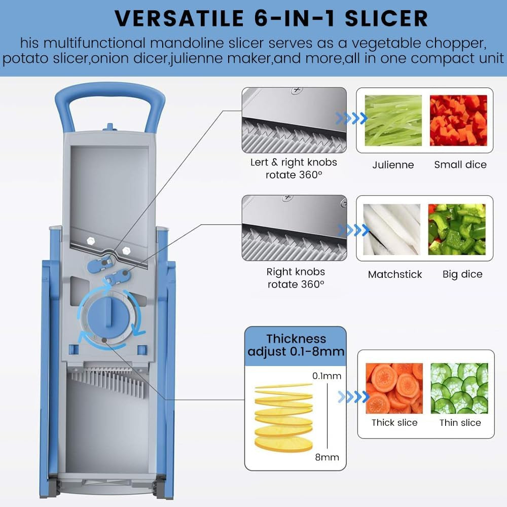 Slicely™ - 6-in-1 Safe Vertical Mandoline & Veggie Slicer (Blue)