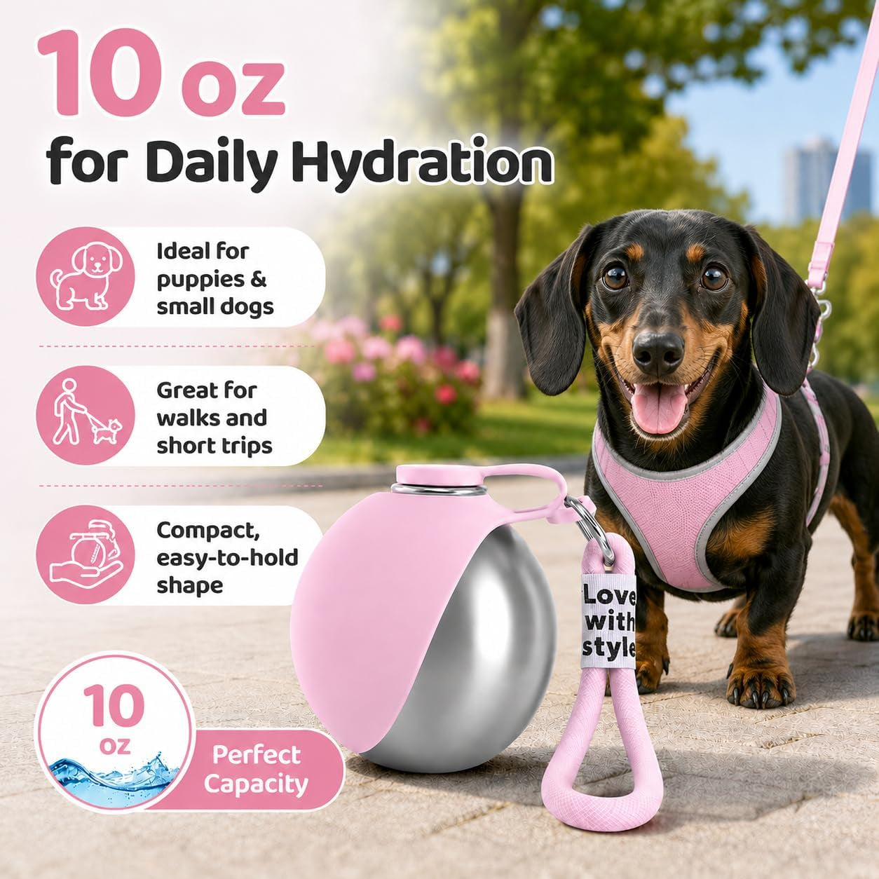 AquaSphere™ - 2-in-1 Stainless Steel Travel Pet Bottle (Pink)