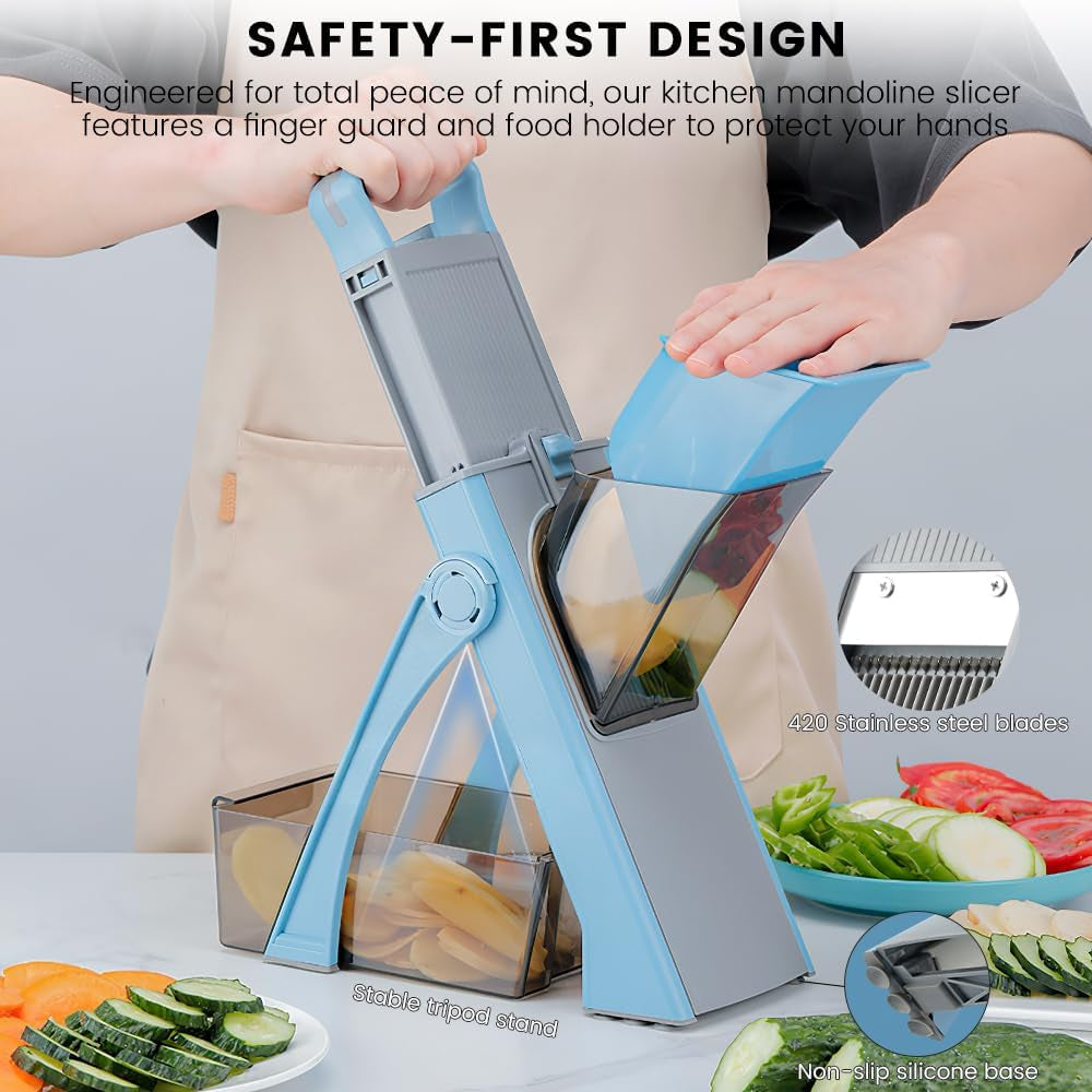 Slicely™ - 6-in-1 Safe Vertical Mandoline & Veggie Slicer (Blue)