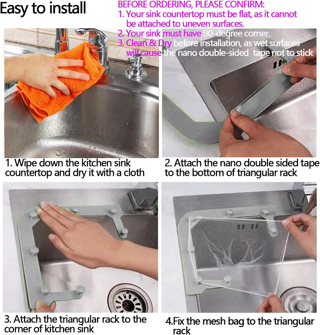 SinkClean™ - Triangle Corner Strainer Rack with 100 Mesh Bags