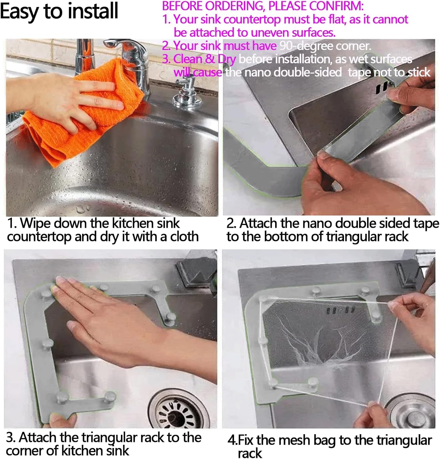 SinkClean™ - Triangle Corner Strainer Rack with 100 Mesh Bags